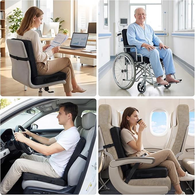 Thick Booster Car Seat with Back, Seat Cushion for Tailbone Pain Relief, Portable Breathable Mesh Fabric, for Office Chair Cushion, Adult Car Seat, Wheelchair (Black)