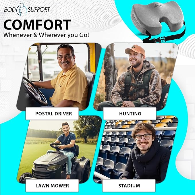 Seat Cushion with Straps - Seat Cushions for Office Chairs, Car Seat Cushion for Tailbone Pain Relief Cushion Design to Relieve Sciatica Coccyx Design from Prolonged Sitting (Grey)