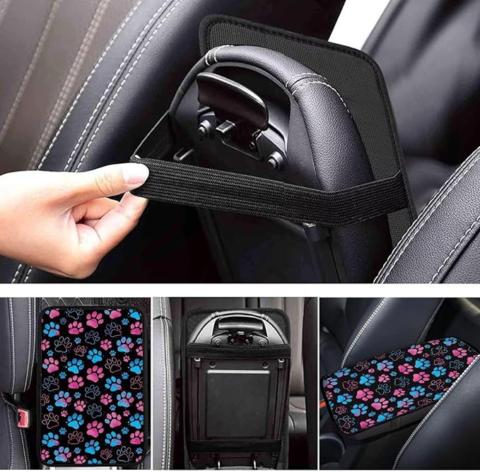 Dreaweet Cute Paw Print Center Console Cover Pad Soft Scratch-Poof Middle Console Covers for SUV Truck Comfort Non Slip Arm Rest for Car Armrest Storage Box Mat