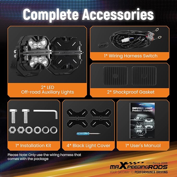 maXpeedingrods 7 inch LED Off Road Lights 332W, 7 RGB Colors LED Light Bar, Auxiliary Driving Pod Lights, w/ 270°Side Shooter and Black Covers Spot Light for Jeep SUV Pickup ATV