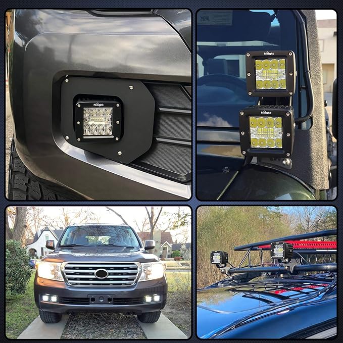 Nilight LED Pods 2Pcs 3 Inch 42W LED Cubes Spot Flood Combo Square Driving Fog Off Road Work Lights for Trucks Pickup Golf Cart SUV ATV UTV 4x4 Van Camper