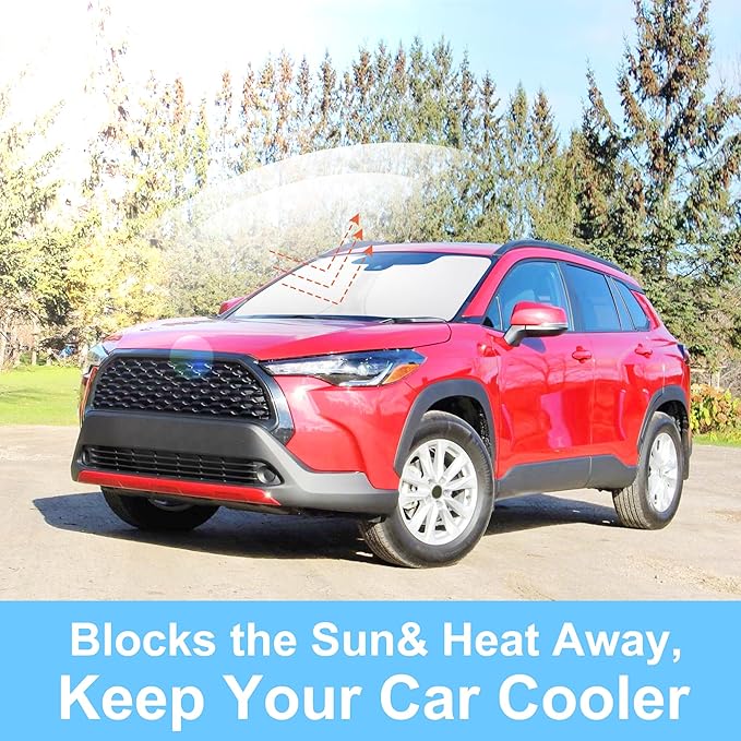 Windshield Sun Shade Custom Fit for 2022 2023 2024 2025 2026 Toyota Corolla Cross(Not for Corolla) Accessories Foldable Sunshade Sun Blocker Protect Car from Sun Rays & Heat Damage Keep Car Cooler