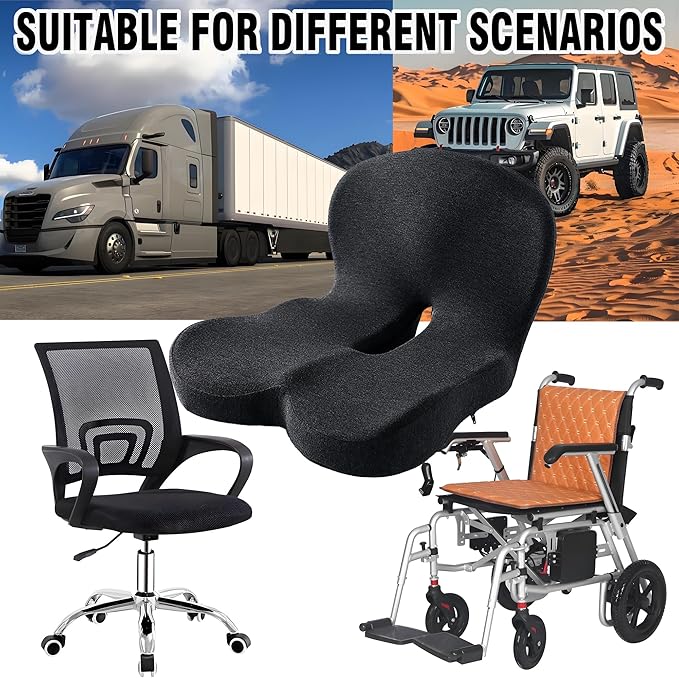 Casimer Ergonomic Seat Cushion for Truck Drivers, Office Chairs, Car Seats Memory Foam Chair Pad for Back Pain, Non-Slip, Long Sitting Support, Car Seat, Desk Chair Use (Black)