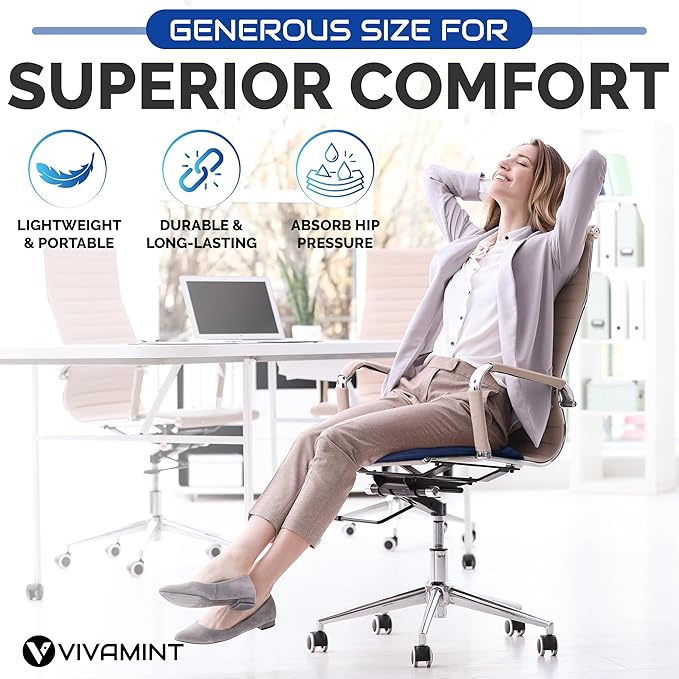 Large Gel Seat Cushion for Long Sitting, Cooling Gel Cushion for Office Chair, Tailbone Sciatica Coccyx Pain Pressure Relief Orthopedic Seat Cushion, Double Handles Non Slip Cover for Car Wheelchair