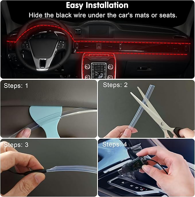 Interior Car LED Strip Lights Car Accessories APP Control with Remote 5 in 1 Music Sync Color Change RGB Ambient Lighting Kit with 275 inches Fiber Optic USB Charger Light Strips Decorations