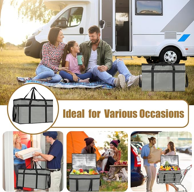 PEASUG Insulated Bags for Food Delivery, XXXL Pizza Delivery Bags, Large Capacity Cooler Bag Keep Food Warm for Grocery Shopping and Catering, Foldable, Heavy-Duty (Black)