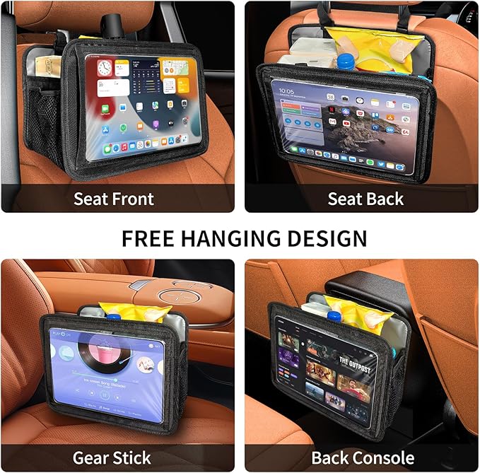 Car Seat Back Organizer Tablet Holder, Vehicle Front Seat, Personal Travel Storage Bag For Adults & Kids Car Accessories Interior & Travel Essentials(Black)