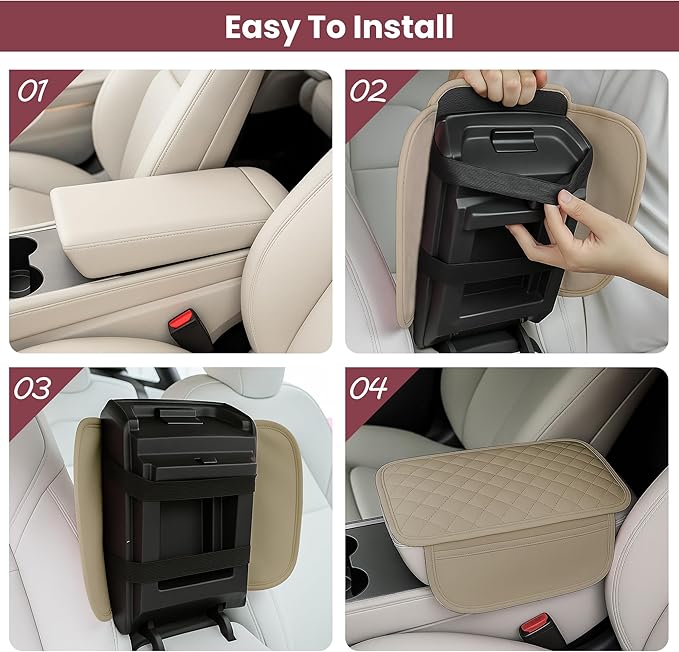 Upgraded Car Middle Center Console Cover,Microfiber Leather Car Armrest Cover Cushion with 2 Storage Bags,Universal Car Armrest Storage Box Car Interior Accessories for Most Vehicles (Beige)
