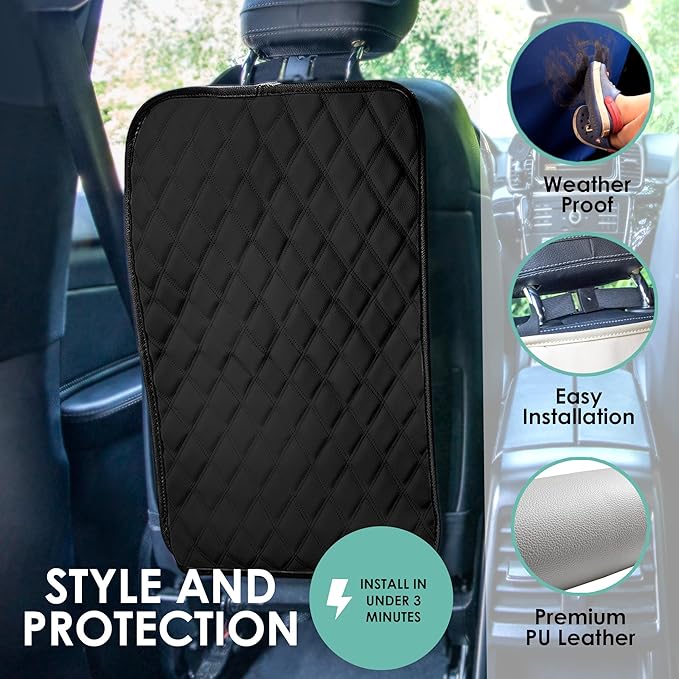FH Group Faux Leather Auto Seat Back Kick Protectors –2 Pack Diamond Stitched Back Seat Protector for Driver and Passenger Seat, Waterproof, Easy to Clean