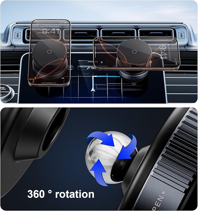 Latest Magnetic Car Phone Holder Ultra Vacuum Suction Cup Phone Mount Magnetic Car Mount Cell Phone Holder for Your Car Accessories for iPhone 15 14 13 12 Android (Black)