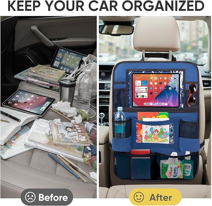 BALEINE Backseat Car Organizer, Back Seat Car Organizers and Storage, Kick Mats Back Seat Protector, Travel Accessories for Most Automotive (1 Pack, Navy)
