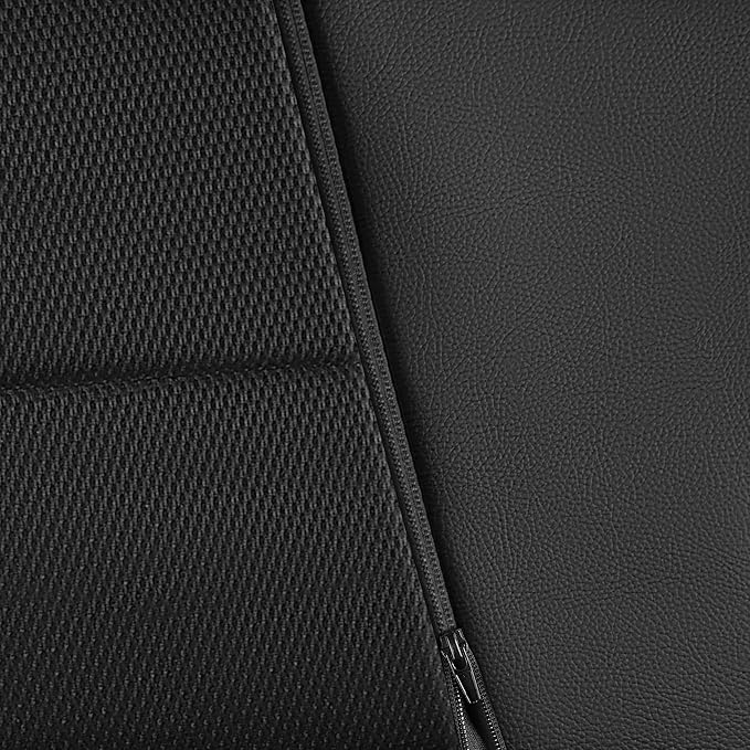CAR PASS Leather Back Seat Cover, Breathable Mesh Universal Bench Seat Cover, Super 5mm Composite Sponge Inside, Airbag Compatible Fits Most Automotive, Cars, SUVs, Trucks, and Vans (Rear, Black)