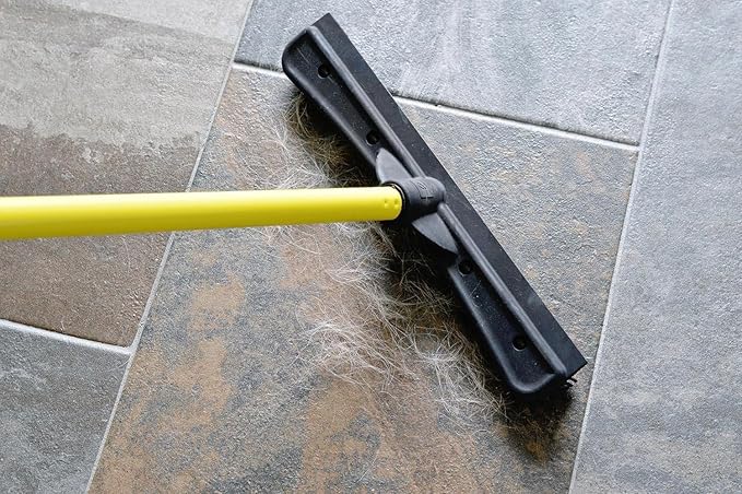 FURemover Original Pet Hair Rubber Broom with Squeegee, with 58" Telescopic Handle for Carpet, Tile and Hardwood
