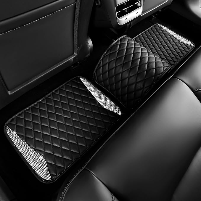 CAR PASS Bling Leather Car Mats Shining Diamond Floor Mats Crystal Rhinestone Sparkly Glitter Carpet Anti-Slip Waterproof Pad Universal Fit Automotive SUV, Sedan, Van, 5pcs Girl Women, Black Silver
