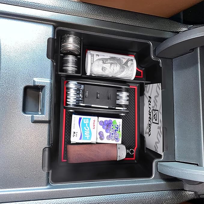 RUNROAD Center Console Upgraded Organizer Compatible with Acura RDX 2019 2020 2021 2022 2023 2024 Accessories, Armrest Storage Box Insert Card Container ABS Coin Holder Console Tray, Red