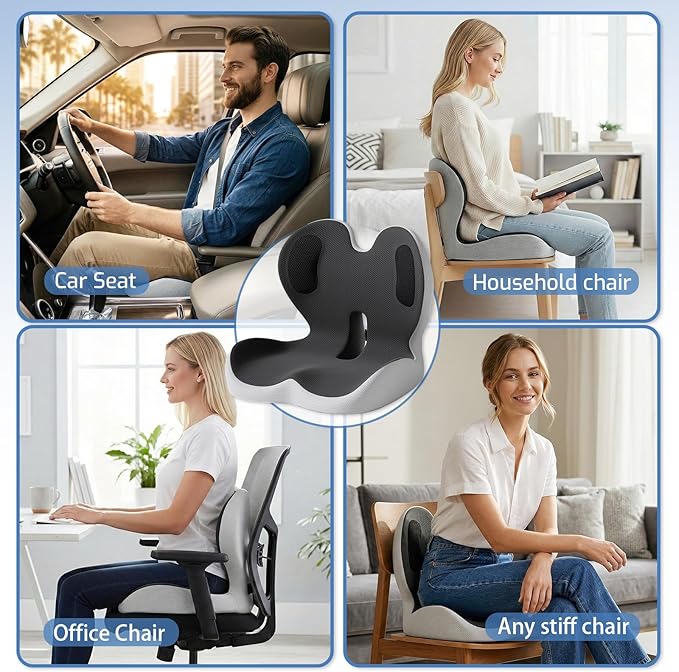 Seat Cushion,Memory Foam Chair Cushion for Office and Car,Ergonomic Coccyx Seat Cushion for Tailbone,Sciatic Nerve,Back Pressure Relief,Lumbar Support Pilow for Office,Car,Truck,Desk Chair