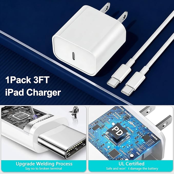 USB C iPad Fast Charger,2018-2026 iPad Charger Fast Charger Wall Block with 3FT USB C to C Cable Cord for iPad Pro M5/M4/13/12.9/11,iPad Air M4/M3/M2/4th/5th Gen,Mini 6th/A17 Pro,iPad 10/A16