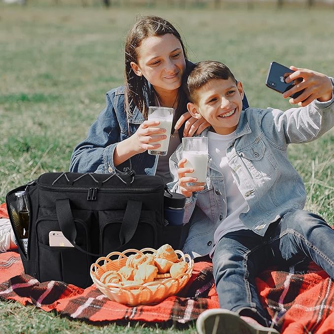 MIER Lunch Box for Men Heavy Duty Insulated Lunch Bag 20 Cans Large Leakproof Soft Cooler Bags with Multiple Pockets for Picnic Work Travel (Black)