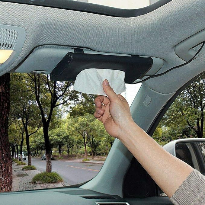 Fredysu Car Visor Tissue Holder, Sun Visor Napkin Holder Backseat Tissue Case, Premium Car Tissue Box for car, Vehicle (Black)