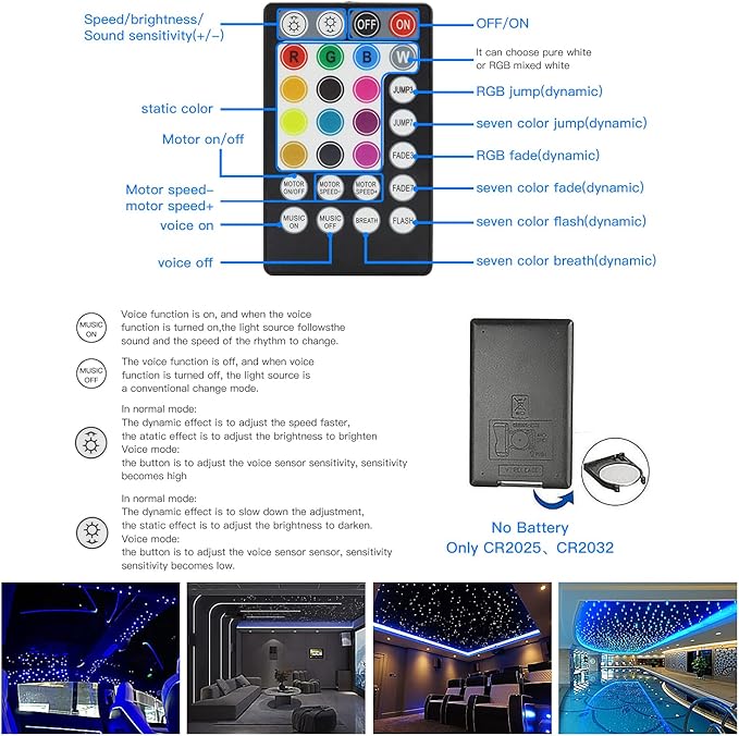 AZIMOM Dual Port 16W Twinkle Bluetooth Fiber Optic Lights Star Ceiling Light Kit 600pcs0.03in9.8ft Fibers Strands Sound Activated RGBW APP/Remote Light Engine for Car Home Starlight Headliner Decor