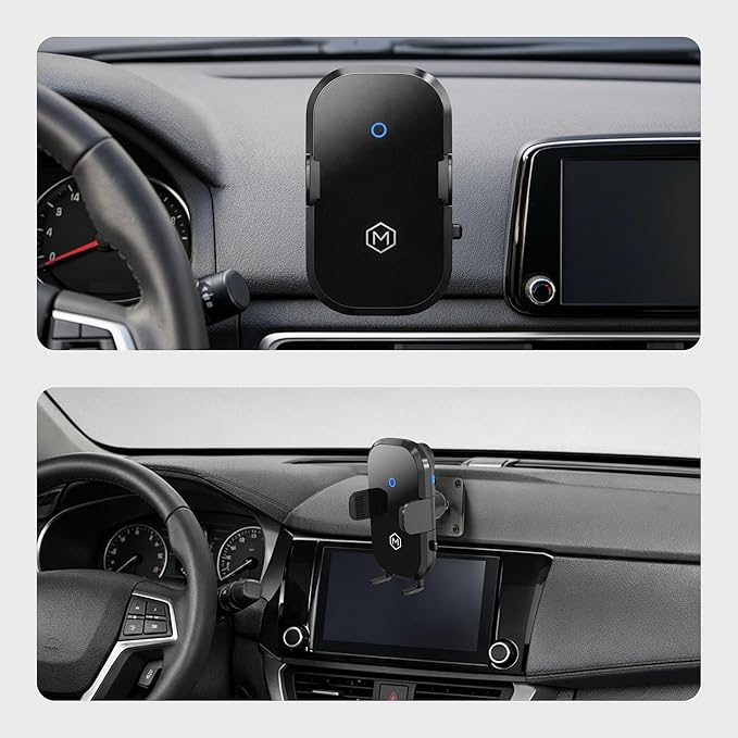 Wireless Magsafe Car Mount Charger - Magnetic Cell Phone Holder with AMPS Plate Mount - Auto Scan & Auto Grip Car Phone Stand - Compatible with Samsung, iPhone, Smartphone- Fast Charger