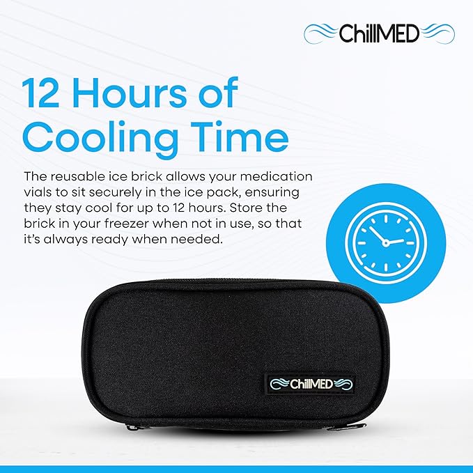 Micro Cooler Bag - Diabetic Insulin Vial Carrying Case Travel Pack With Re-Freezable Ice Pack - Up to 12 Hours of Cooling- Travel Bag For Insulin & Medications (Black)