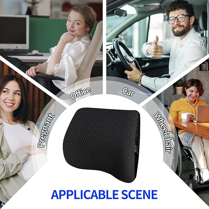 Lumbar Support Pillow for Car & Office Chair - High-Density Memory Foam for Sciatica & Lower Back Pain Relief - Non-Slip Back Support Cushion for Long Commutes & Desk Workers (3D Mesh Black)