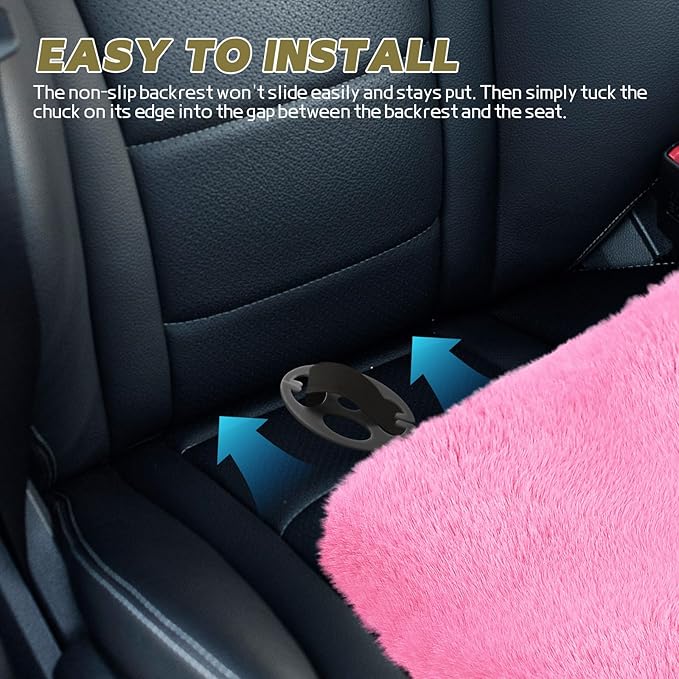 wuyaoyao Sheepskin Car Seat Cushion, Soft Comfort Fur Wool Car Seat Covers, Winter Warm Auto Front Seat Cushion Pad, Fuzzy Seat Bottom Protector Universal for Vehicle Office Chair (Pink)