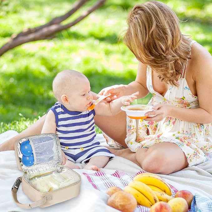 Breastmilk Cooler Travel Bag with Ice Pack,Portable Breastmilk Cooler Bag with Buckle Handle,Insulated Breastmilk Storage Bag Cooler,Apricot
