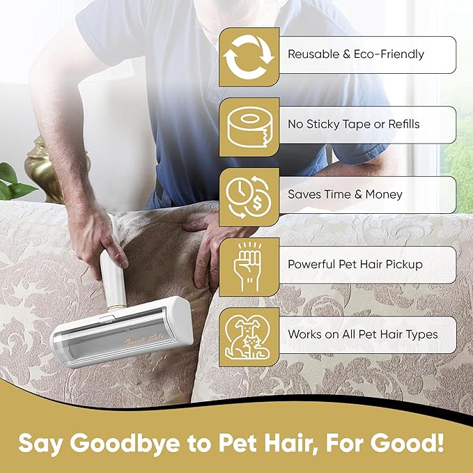 Pet Hair Remover & Reusable Lint Roller – Cat & Dog Hair Remover for Furniture, Couch, Carpet, Bedding, Clothes & Car – Portable Fur Remover Tool + Pet Hair Removal Glove Bundle