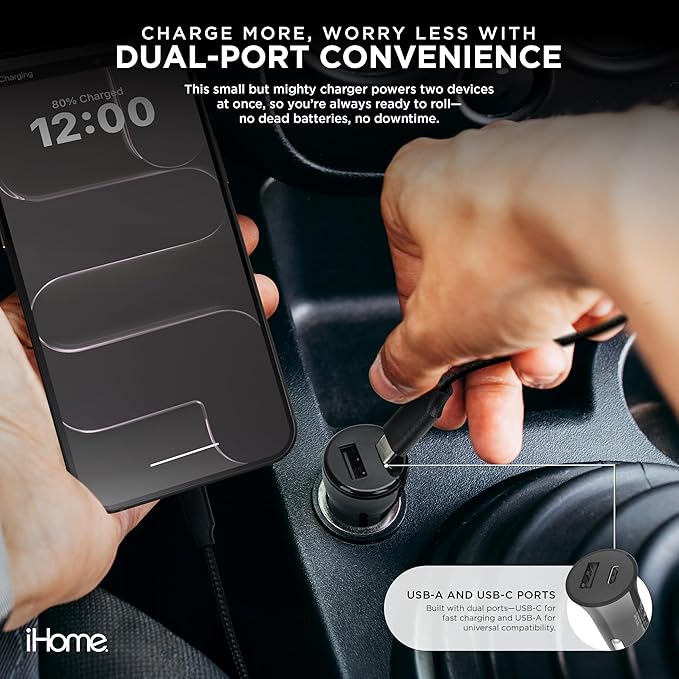 iHome 5-in-1 Complete Car Charging Kit, 15W MagSafe Charger, Dual Port Adapter, Mounts & Cable