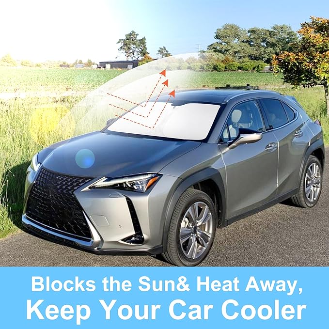 Windshield Sun Shade Custom Fit for 2019-2026 Le-xus UX 200/250h/260h/300h/300e Accessories Foldable Sunshade Sun Blocker Protect Car from Sun Rays & Heat Damage Keep Car Cooler