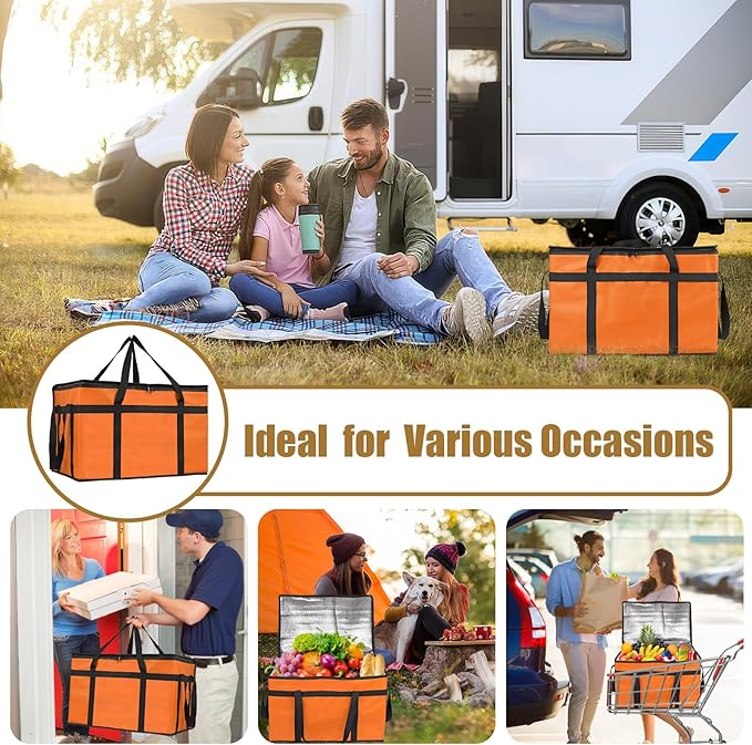 PEASUG Insulated Bags for Food Delivery, XXXL Pizza Delivery Bags, Large Capacity Cooler Bag Keep Food Warm for Grocery Shopping and Catering, Foldable, Heavy-Duty (Orange)