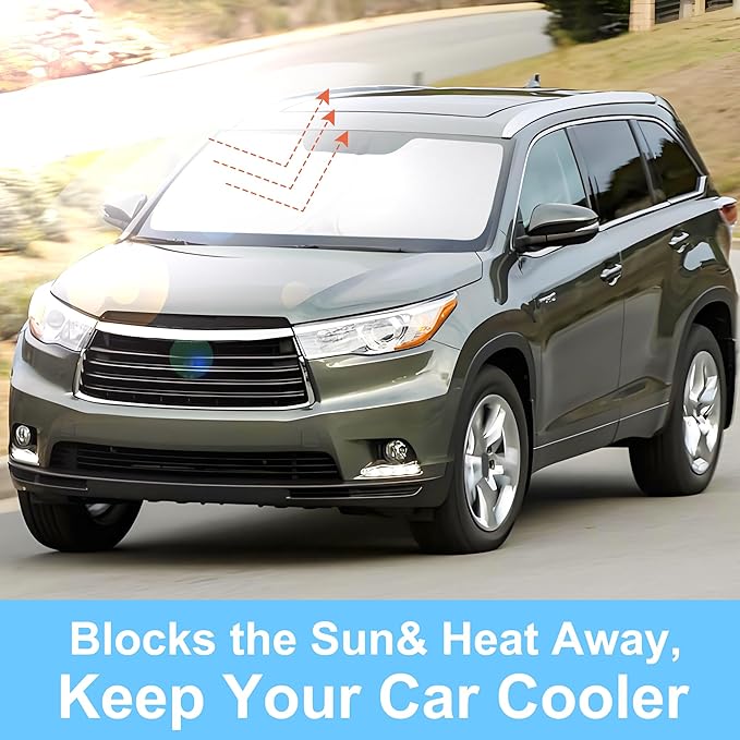 Windshield Sun Shade Custom Fit for 2014 2015 2016 2017 2018 2019 Toyota Highlander Accessories Foldable Sunshade Sun Blocker Protect Car from Sun Rays & Heat Damage Keep Car Cooler