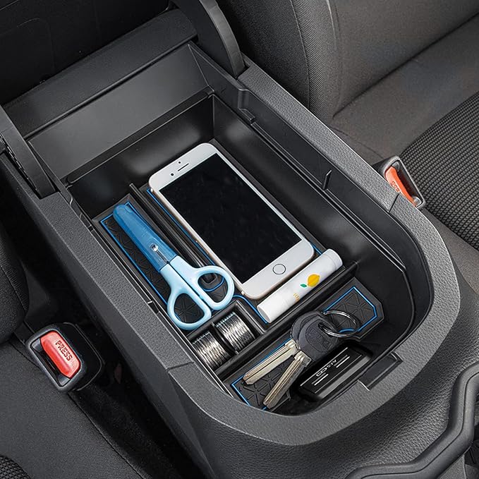 JDMCAR Center Console Tray Organizer Compatible with Toyota RAV4 Accessories 2019-2024 2025, and 2021-2025 RAV-4 Prime Armrest Insert Container ABS Material Secondary Storage Box-Blue