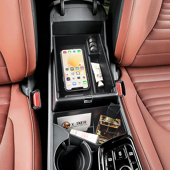 2PCS Center Console Organizer & Armrest Storage Box Compatible with 2023-2025 2026 Kia Sportage Hybrid/Plug-in Hybrid Accessories (with Rotary Type Transmission ONLY), ABS Middle Console Insert Tray