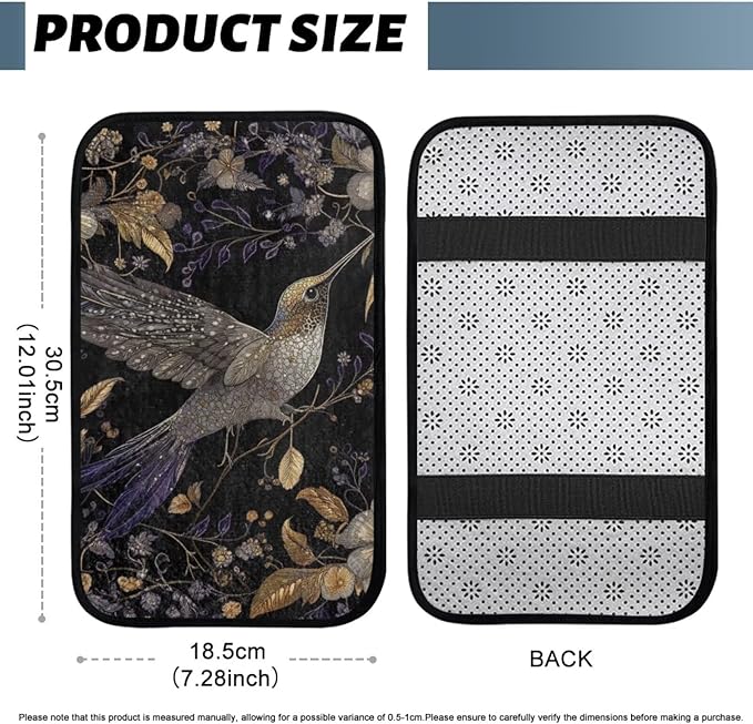 Hummingbird Flower Console Cover Armrest Pad Soft Car Armrest Cushion Anti-Slip Washable Car Center Console Lid Cover Accessories Fit Sedans,Cars,Vans,SUV,Truck