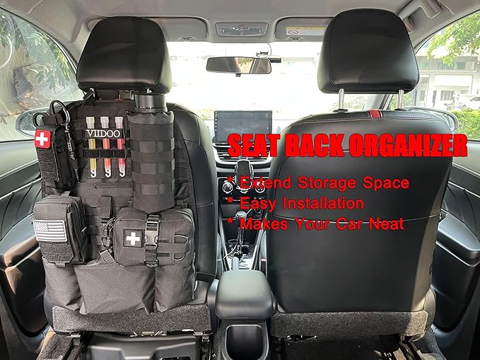 Upgrade 1000D Molle Seat Back Organizer with Pouches, Tactical Molle Vehicle Panel Car Seat Cover Protector Seat Back Organizers