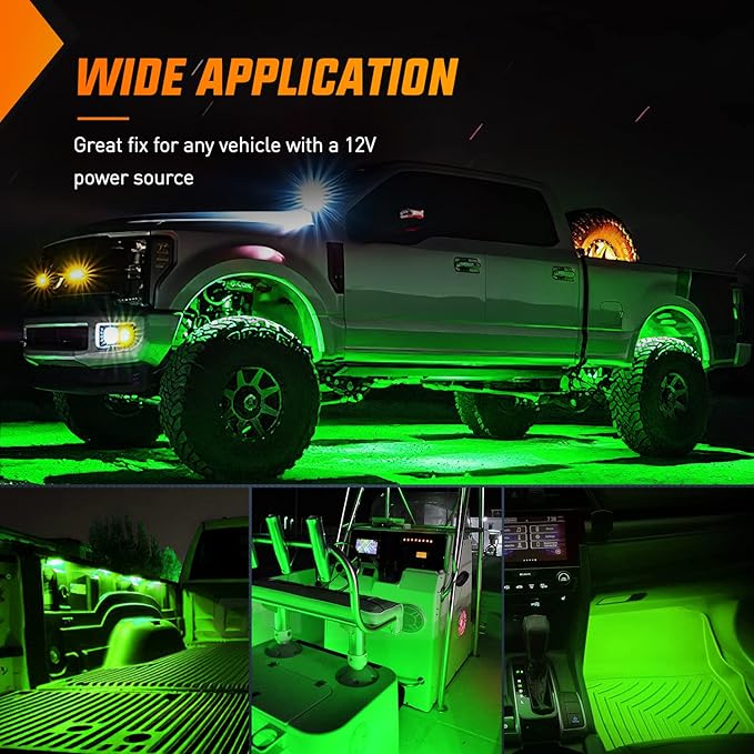 Nilight TR-117-H 8PCS Truck Pickup Bed Light 24LED Green Cargo Rock Lighting Kits with Switch for Van Off-Road Under Car Side Marker Foot Wells Rail, 2 Years Warranty