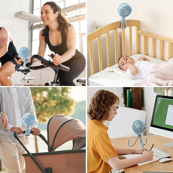 Momcozy 8000mAh Portable Stroller Fan, 27H Ultra-long Battery Life Detachable 4 Speed 360°Rotate LED Night Light with 2 Modes, USB Rechargeable Handheld Cooling Fan for Travel/Car Seat/Bedroom