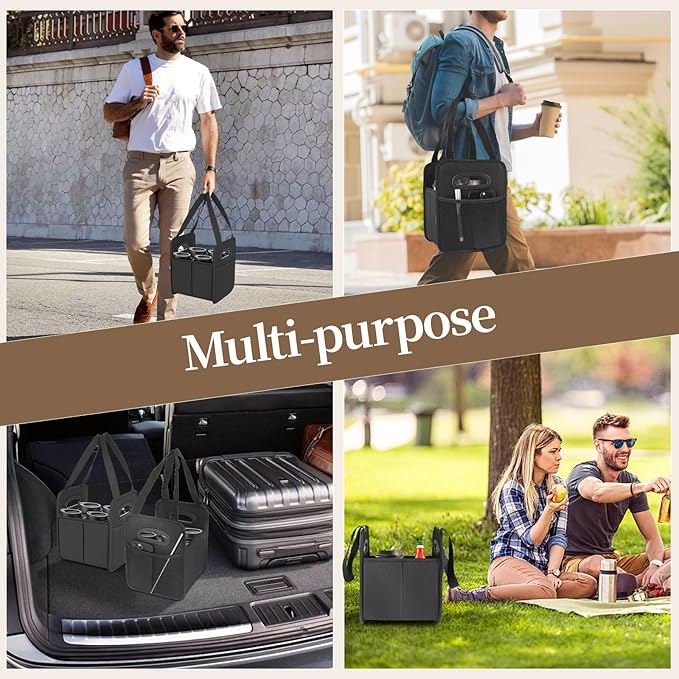 2 Pack Drink Carrier with Handle, Reusable 4 Cup Carriers for Drinks, Portable Foldable Insulated Coffee Cup Drink Holder for Delivery and Caddy