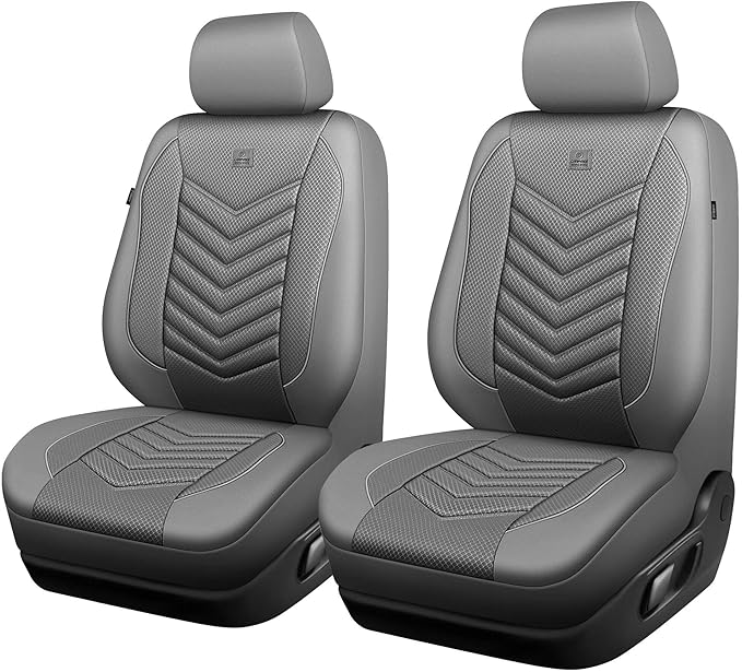 CAR PASS 3D Foam Mesh Leather Car Seat Covers Front Seats, Grey Breathable Front Seat Cover for Cars, Comfortable Universal Fit for SUV Truck Sedan Automotive Anti-Slip Airbag Compatible, Pure Gray