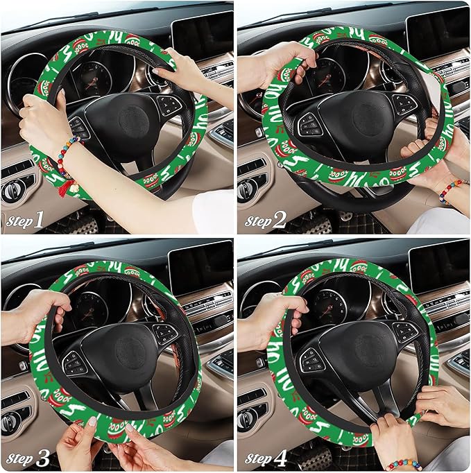 Christmas Ho Ho Ho Steering Wheel Covers Universal 15 Inch Car Wheel Cover,Anti-Slip Breathable Car Accessories Protector Fit for Trucks,Sedans,SUVs,Vans