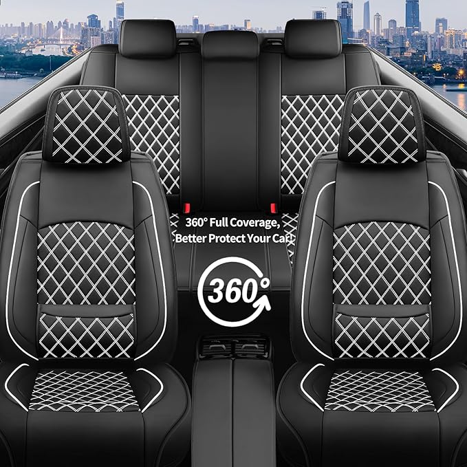 Santa Fe Seat Covers Custom Fit for Hyundai Santa Fe 2007-2026 (Only 5-Seat Version) - Full Set Premium Leather, Waterproof, All-Weather, Airbag Compatible, Car Seat Protectors (Whiteline)
