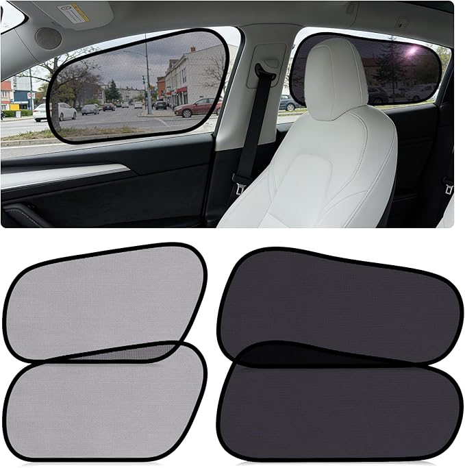ZATOOTO 4Pack Tesla Model Y 2020-2024 Window Shades for Side Window丨Clear for Safe Driving | 95% UV & Heat Block | No Adhesive, Easy Install | Enhanced Visibility, Tool-Free Install