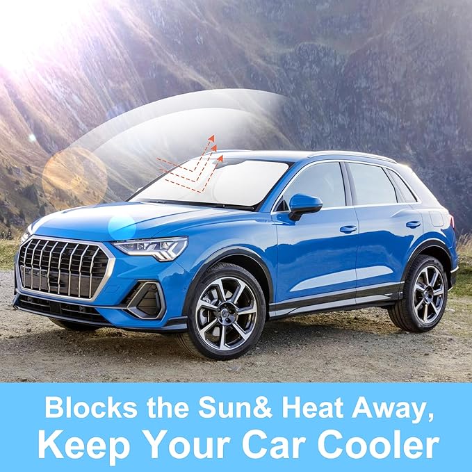 Windshield Sun Shade Custom Fit for 2019-2024 2025 2026 Audi Q3 Accessories Foldable Sunshade Sun Blocker Protect Car from Sun Rays & Heat Damage Keep Car Cooler