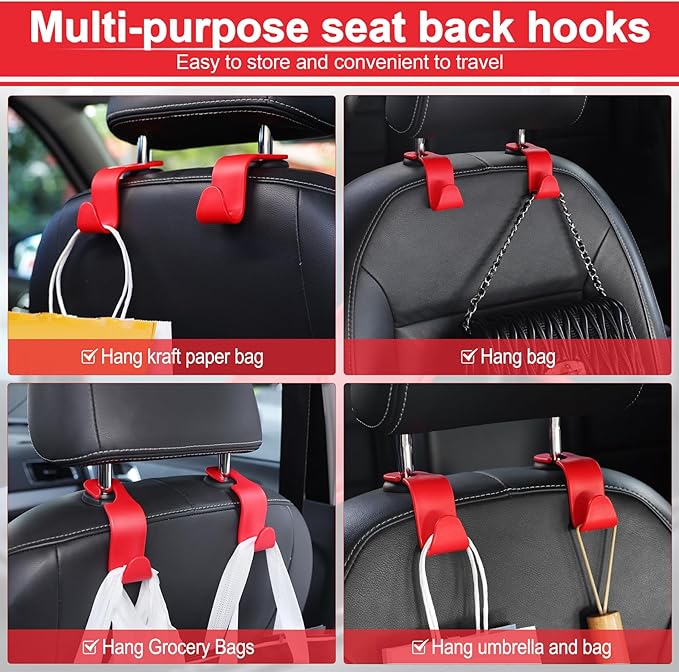 LivTee Car Seat Headrest Hook - 4 Pack Universal Auto Back Seat Hook Organizer for Purse Coat, Interior Accessories
