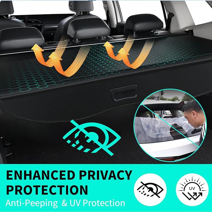 Tecoom Cargo Cover fit for Toyota Highlander 2014-2019 Accessories, Retractable Rear Trunk Cover Luggage Security Shade, Anti-Peeping Privacy Screen Protector, Carbon Fiber Texture