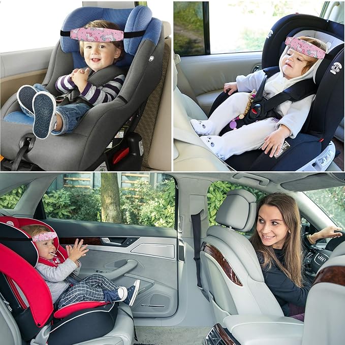 Baby Carseat Head Support,Car seat Straps Pillow Support Ban,Stroller Neck Relief Strap Headrest,Slumber Sling Sleep Positioner for Toddler Infants Child Children Kids(Pink Unicorn + Clouds)