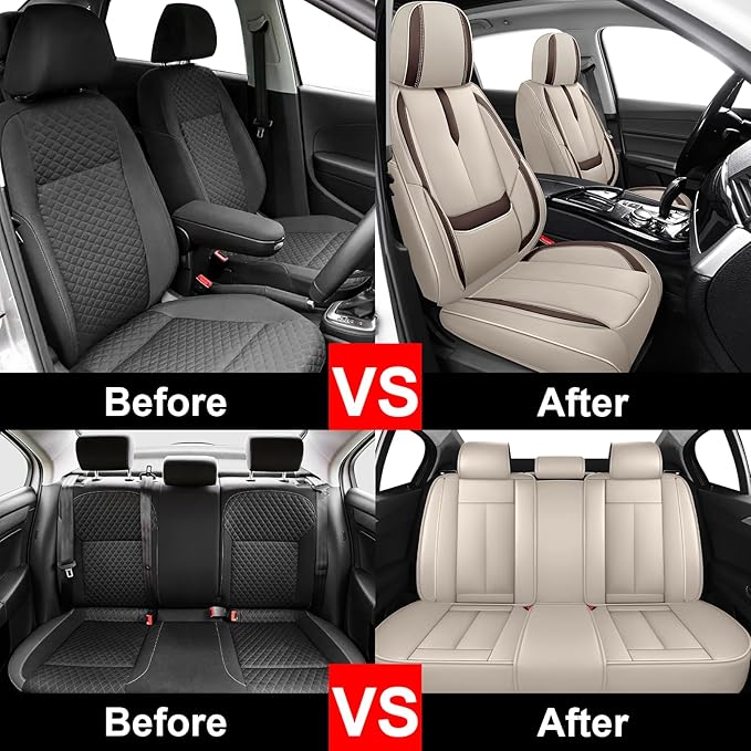 Fit for 98% of Mercedes Benz Car Seat Covers, Premium Nappa Leather Seat Cover, Fully Wrapped Protect Modern Style Seat Cover (5-Seat Standard, Beige & Brown)